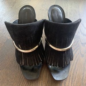 Proenza Schouler fringe mules heels black 38.5